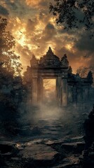 Mystical Ruins with Dramatic Sky and Enigmatic Atmosphere at Dusk
