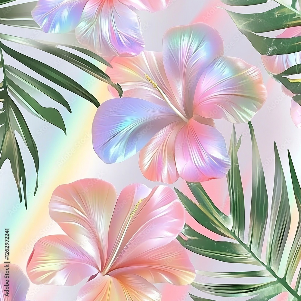 Poster a delicate vector background featuring lush plants and blooming flowers, creating a fresh and natura