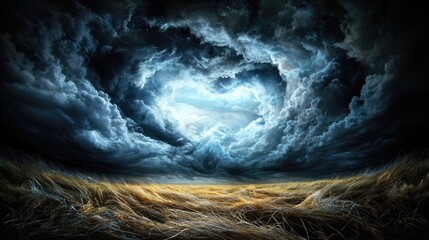 Stormy sky over golden field, dramatic cloudscape