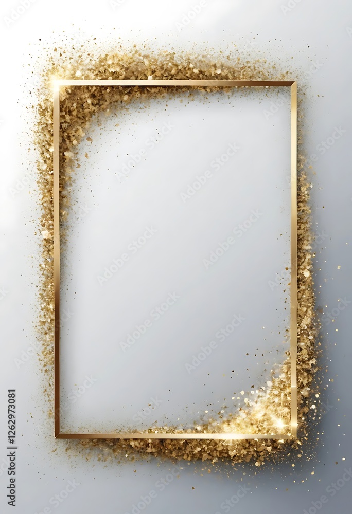Poster elegant golden frame with glittering particle accents on soft background