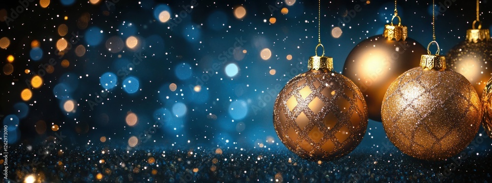 Poster golden christmas ornaments with intricate patterns and bokeh background