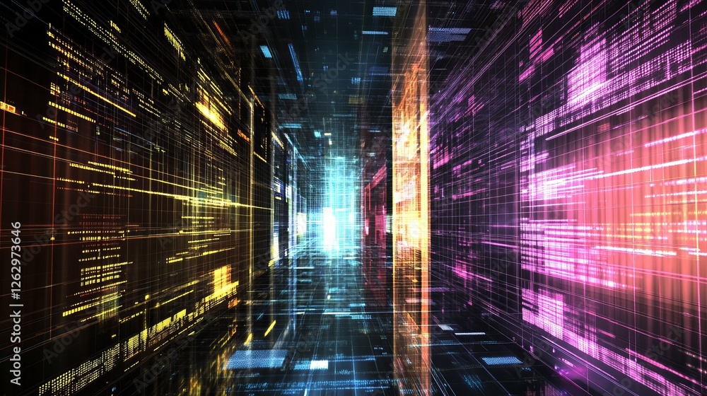 Poster abstract futuristic digital tunnel background. concept of big data, network connection, data process