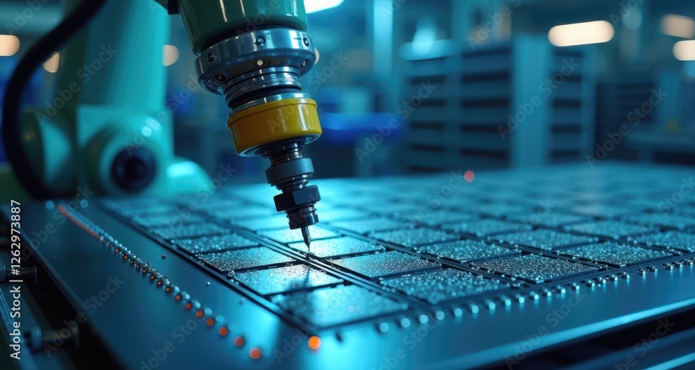 Poster advanced robotic arm performing precision fabrication tasks in factory