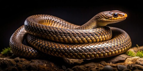 Fototapeta premium Nighttime photography reveals the beauty of the venomous Drysdalia rhodogaster, an elapid snake from New South Wales.