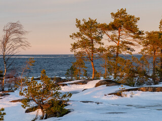 Zatoka Botnicka, Finlandia, zachód słońca, zima © Anna Korpak