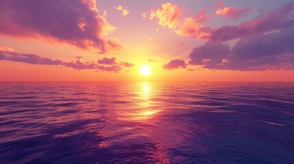 Obraz premium Serene Sunset Over Calm Ocean with Vibrant Colors and Clouds