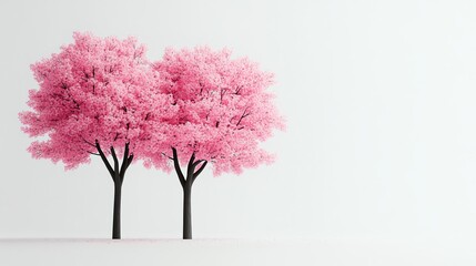 Obraz premium Blooming sakura trees, pink petals floating in the air, 3D illustration