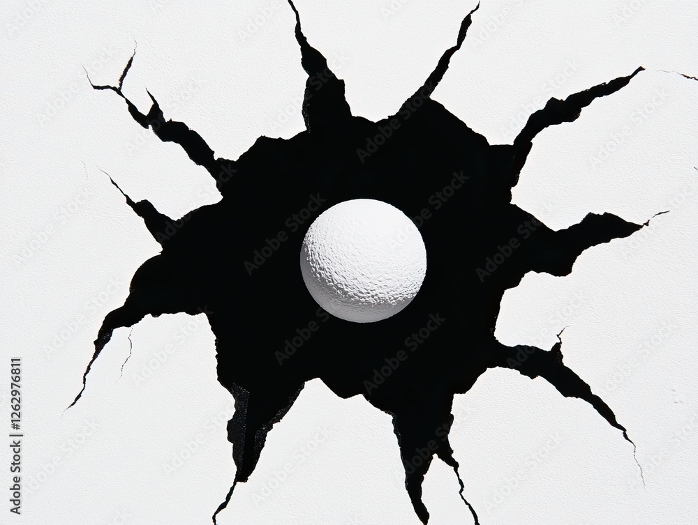 Poster a cracked surface features a spherical object at its center, creating a striking visual contrast bet