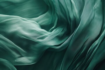 Fototapeta premium Luxurious Emerald Green Silk Fabric Waves Abstract Background.