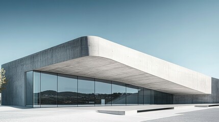 Obraz premium Modern Concrete Building With Large Glass Windows