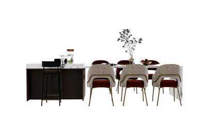 table and chairs, dining table, 3d render