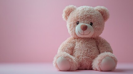 Obraz premium Minimalist and modern bear plush toy resting on a pastel background with a simple and elegant composition soft textures and gentle lighting perfect for negative space to add text or branding