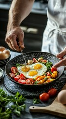 Freshly Prepared Breakfast with Eggs and Colorful Vegetables