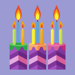 Realistic Birthday Candle Flames. Vector Fire & Light Illustration.