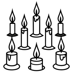 Black Candle Icon Collection | Set of Candle Icons | Vector Illustration.