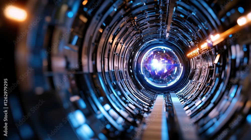 Aufkleber a futuristic tunnel-like structure with glowing lights and a vibrant core, suggesting advanced techn