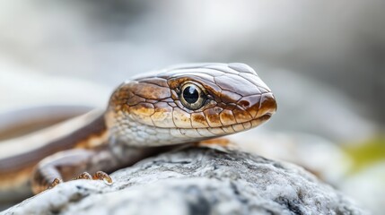 Obraz premium Close-up of a brown lizard resting on a rock.