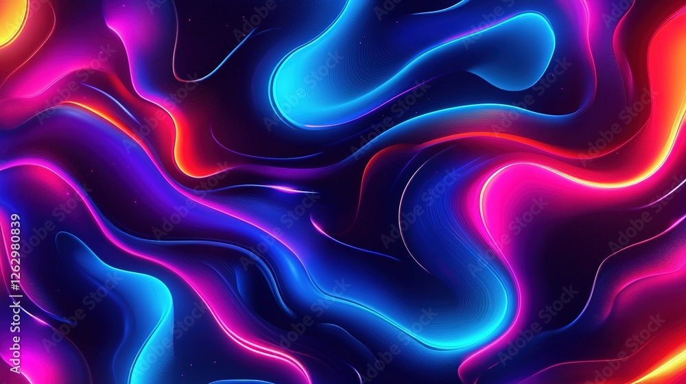 Aufkleber abstract neon waves flowing dynamically across dark background