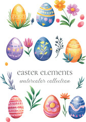 Easter spring elements watercolor collection clip art for cards and designs