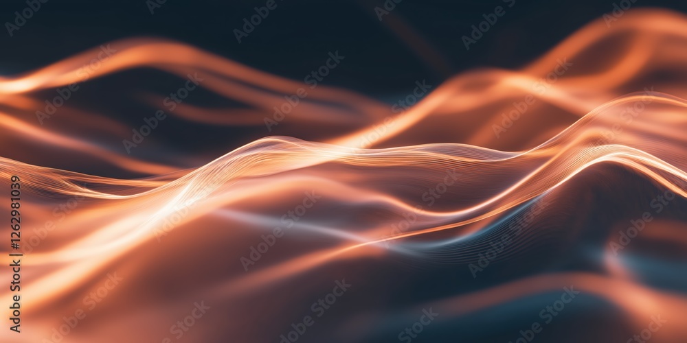 Poster abstract wavy design using orange brown colors with glowing effect and curves, data visualization, f