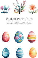 Easter spring elements watercolor collection clip art for cards and designs
