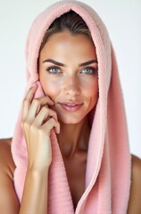 Beautiful Woman with Pink Towel Turban