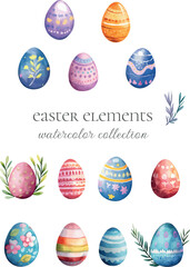 Easter spring elements watercolor collection clip art for cards and designs