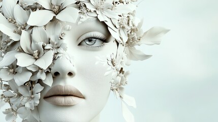 Designer spring fashion shoot, luxury clothing with nature elements, 3D illustration