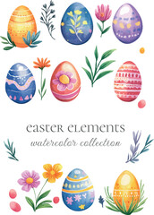 Easter spring elements watercolor collection clip art for cards and designs
