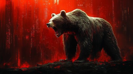 A fierce bear with a red downward stock chart in the background, symbolizing a market crash.