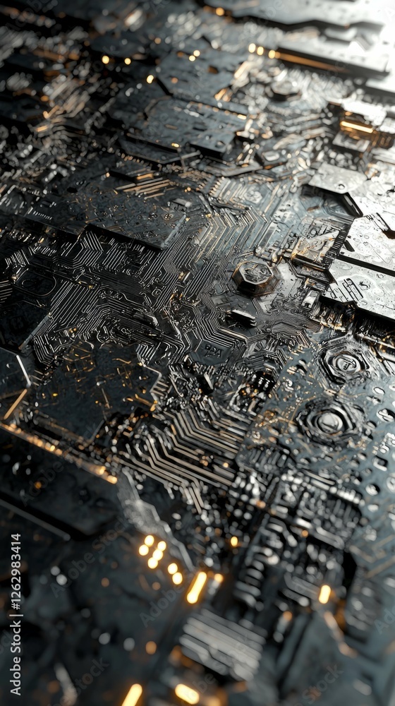 Poster detailed close-up of dark circuit board with intricate patterns
