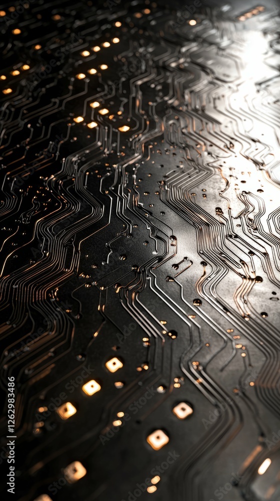 Poster abstract circuit board pattern with light reflection and details