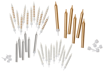 Different types of birthday candles cut out isolated transparent background