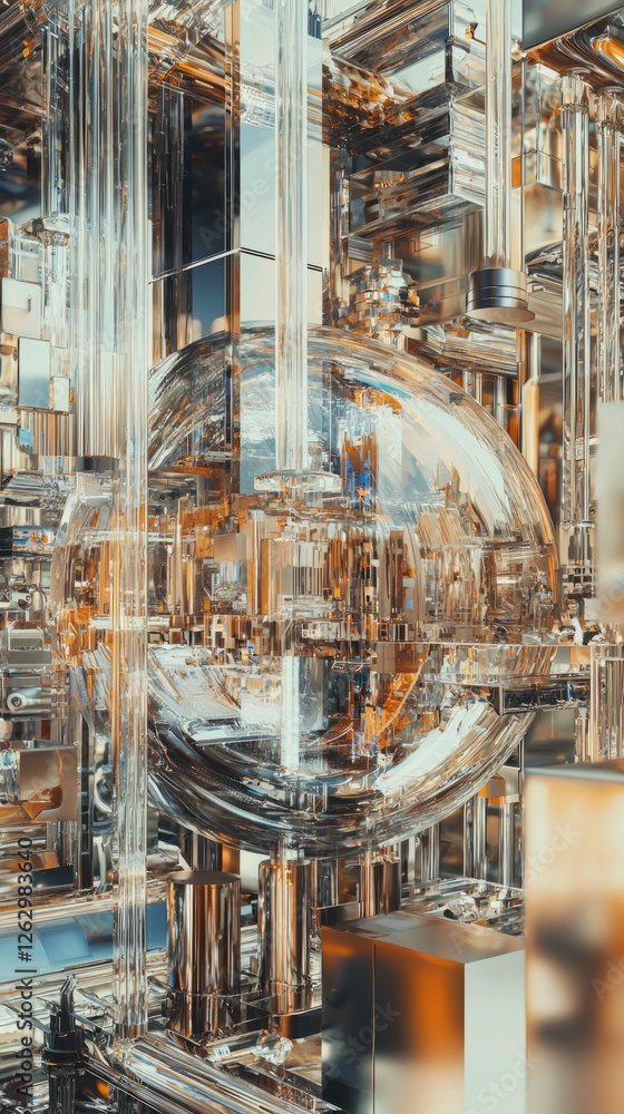 Poster abstract 3d rendering of geometric shapes and reflective surfaces