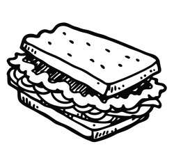Food art depicts a sandwich meal design with cheese, ham, or both on bread vector illustration cartoon vector sketch freehand outline hand drawn sketchy line art icon sign silhouette il