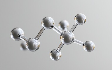 Glass molecule model, science, studio, grey background, research