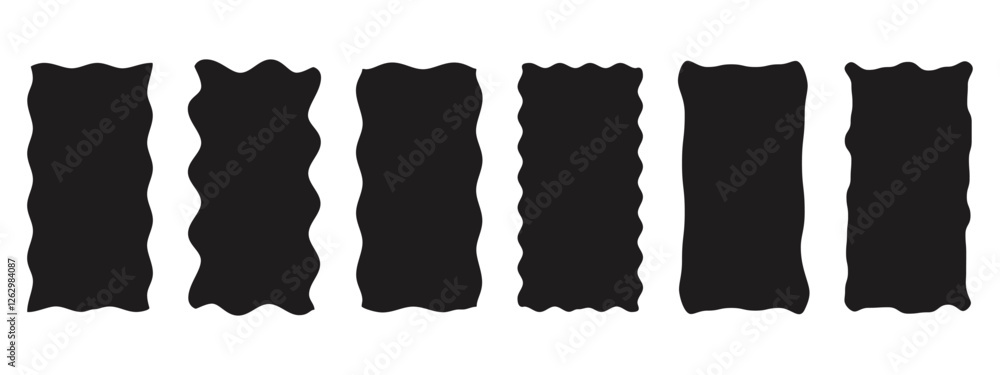 Poster 6 vertical black rectangles with jagged edges. vector illustration of shaped frames with jagged edge