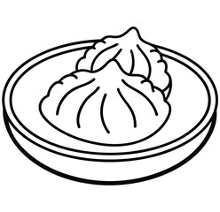 Fast food momo with meat or vegetables in a bowl, an icon of a fast food featured meal, cartoon vector sketch freehand outline hand drawn sketchy line art icon sign silhouette illustration