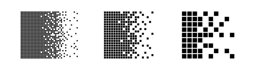 Fototapeta premium Pixel disintegration background. Decay effect vector set.