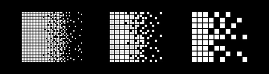 Fototapeta premium Pixel disintegration background. Decay effect vector set.
