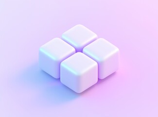 Obraz premium Four glossy white cubes in a pastel gradient setting create a modern abstract art piece.