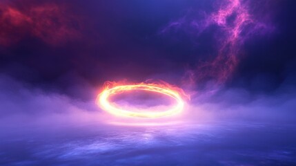 Mystical Ring of Fire Portal in a Purple Mist Landscape