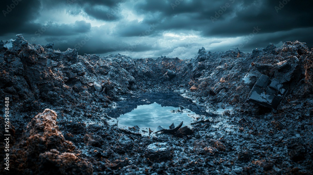 Poster silent void consuming whispers of entropy desolate landscape digital art gloomy atmosphere aesthetic