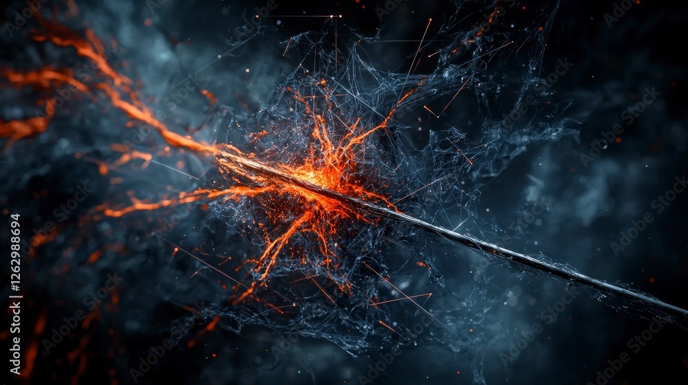 Poster piercing emptiness a high-contrast digital landscape of a trembling arrow through shimmering darknes