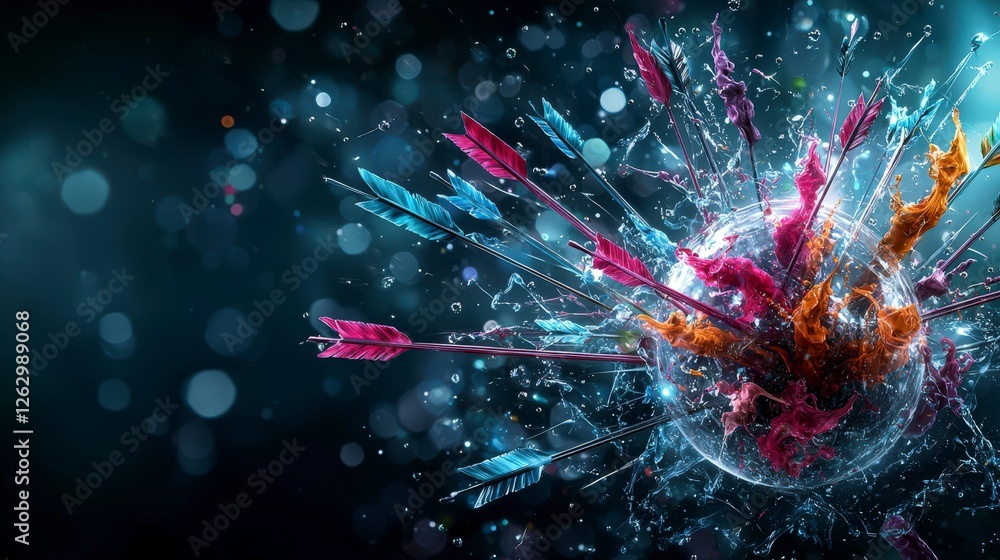 Poster Vibrant abstract arrows of nothingness exploding in cosmic space digital art high energy surreal environment