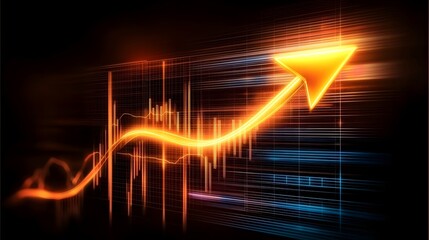 Futuristic Financial Growth Concept with Cyber Arrow and Glowing Nodes Ascending Towards Innovation and Investment Potential  Abstract Background Featuring Financial Market Analytics