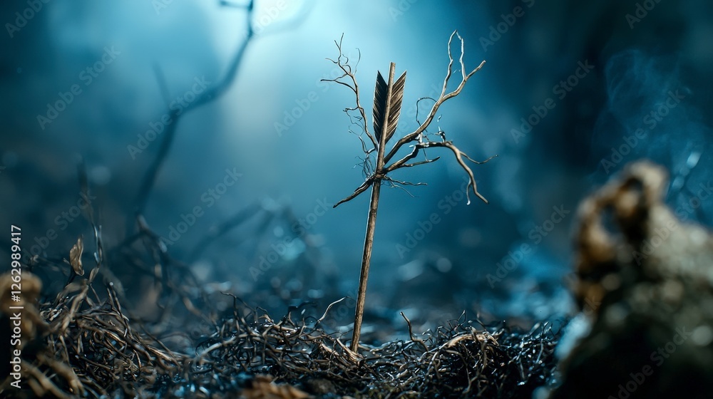 Poster fragile arrow of emotion enchanted forest artistic photography mystical atmosphere close-up view inn