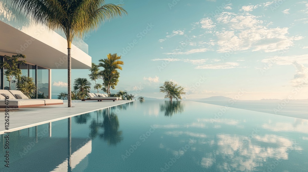 Poster serene infinity pool with stunning ocean view and modern architecture