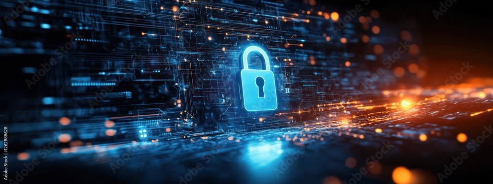 Poster cybersecurity digital lock biometric access fingerprint scanning for business data protection in clo