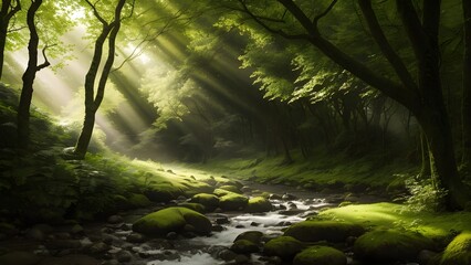 Obraz premium 光の差す森